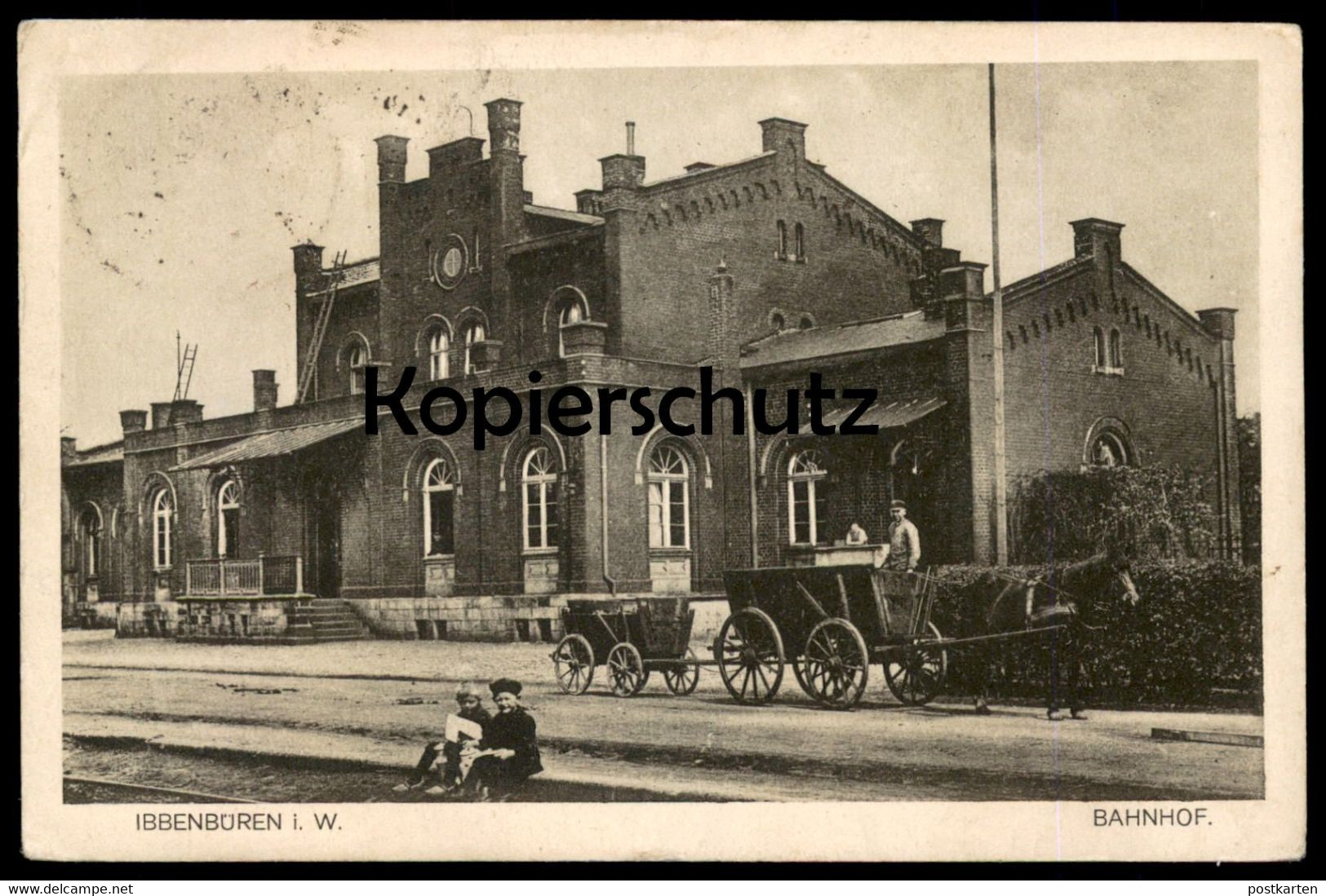 ALTE POSTKARTE IBBENBÜREN BAHNHOF Kutsche Pferd Kinder Coach Horse Children Enfants Station Gare Ibbenbueren Postcard AK - Ibbenbueren