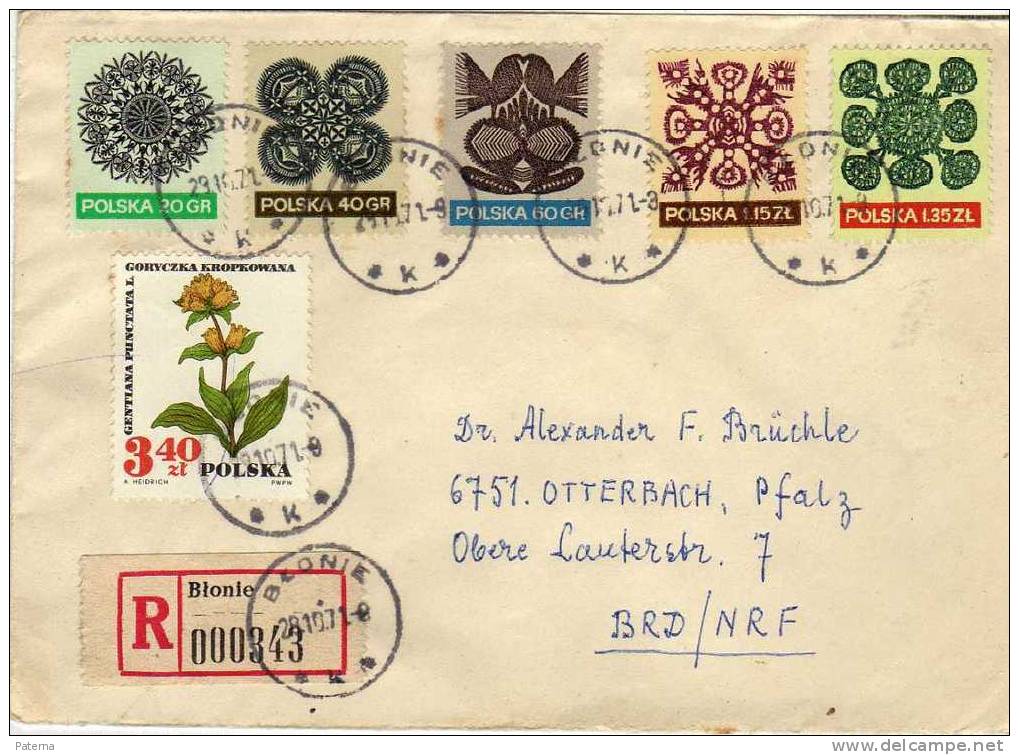 Carta, Certificada  BLONIE 1971, (Polonia), Cover, Lettre, Letter - Storia Postale