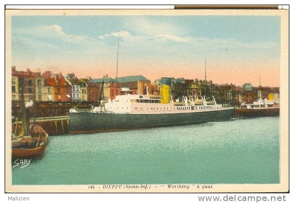 Bateaux -ref 625- Dieppe - Le Worthing A Quai   - Carte Bon Etat - - Paquebots