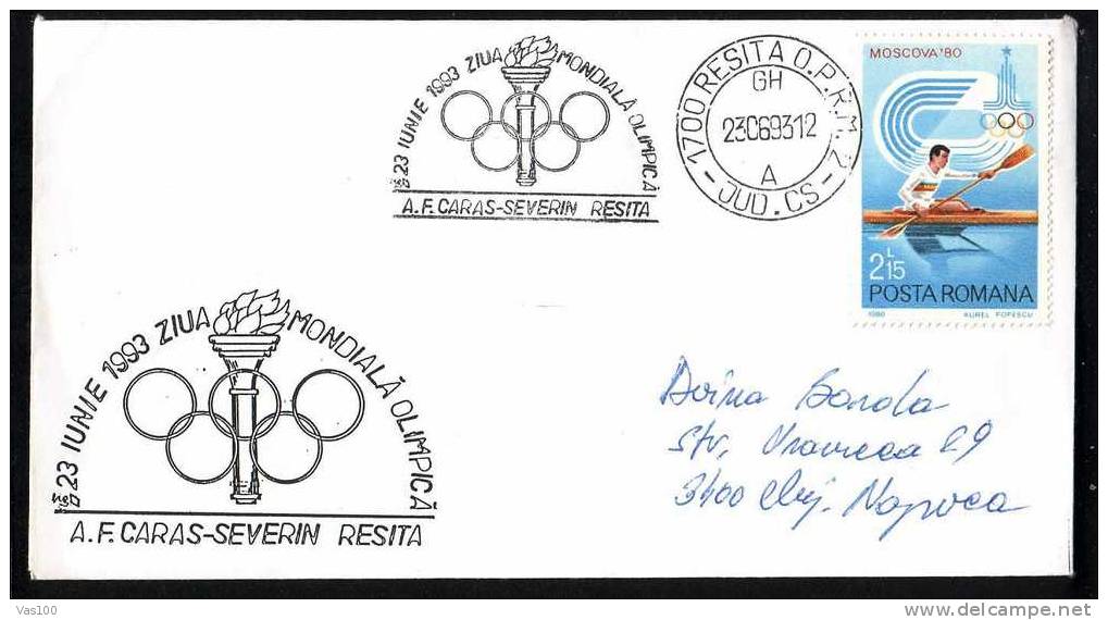 Romania 1993 Very Rare Cover  With Sport   ROWING,OLYMPIC GAMES. - Canoë