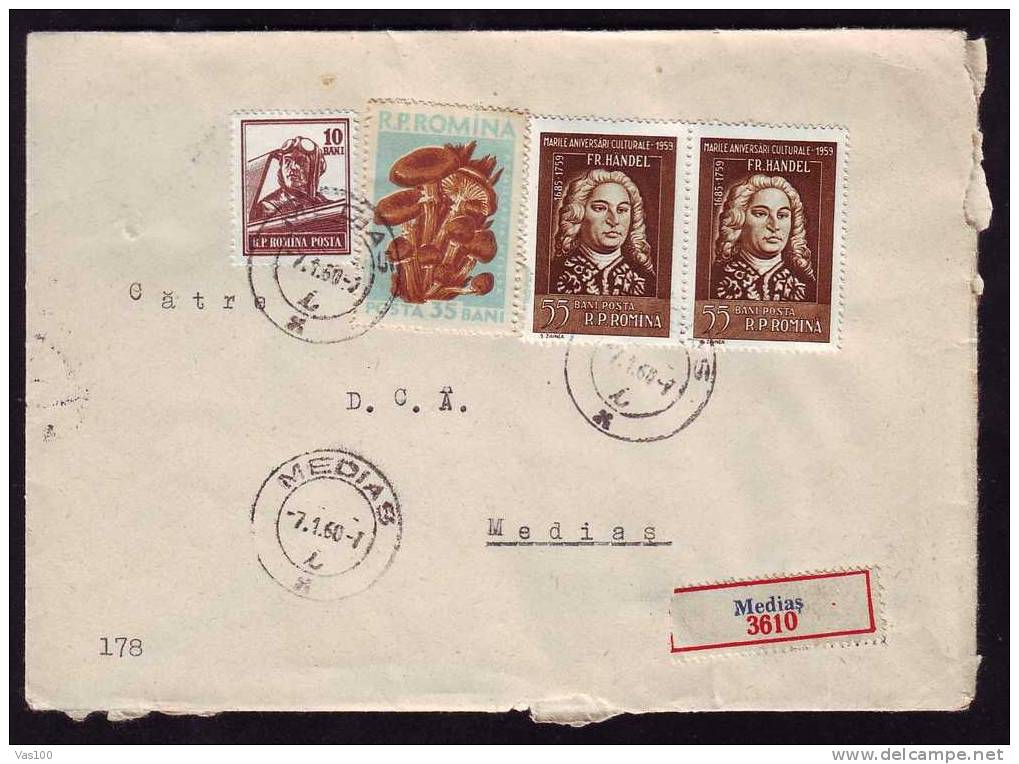 Romania 1955   Music  FR.HANDEL STAMPIN PAIR  ON COVER REGISTRED. - Covers & Documents