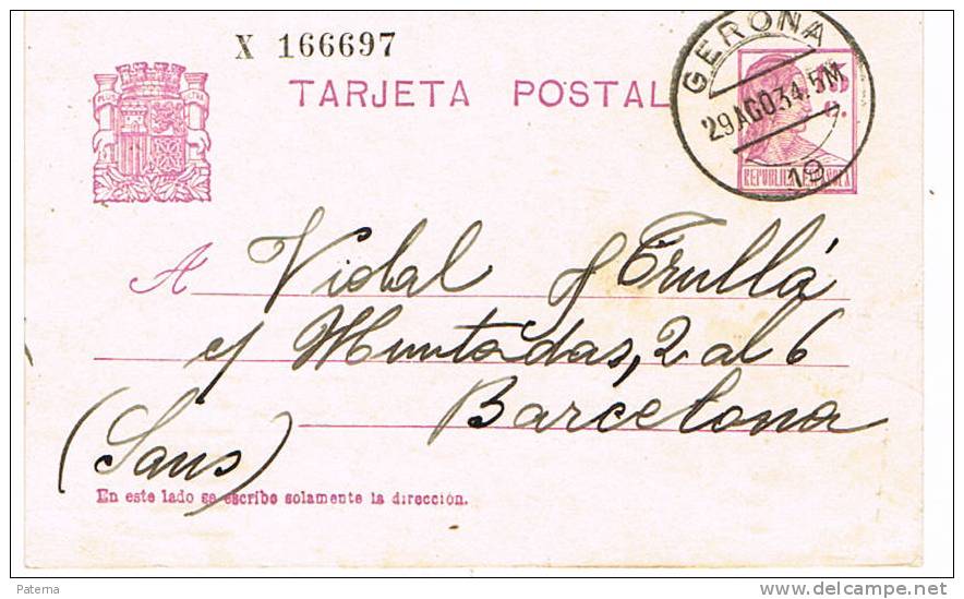 3546  Entero Postal,GERONA, 1934  , República Española - 1931-....