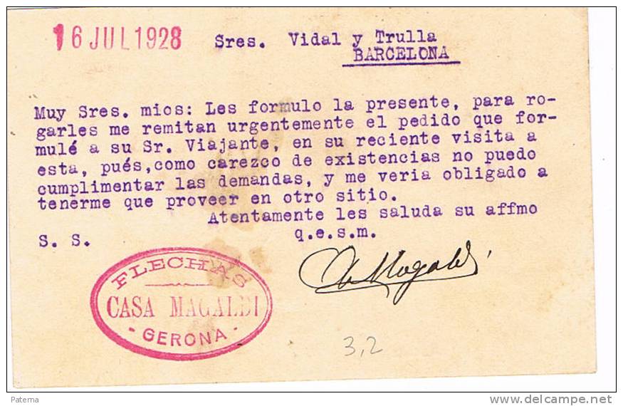 3546  Entero Postal,GERONA   1928 , Alfonso Xlll - 1850-1931