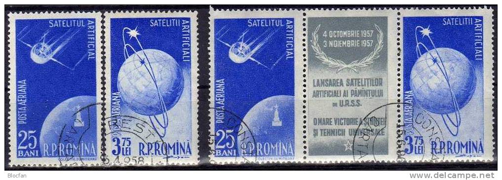 Variationen Start Kosmosflug Sputnik Romania 1677/0+ 12xZD-Paare o 56€ Satellit über der Erde, Kreml in Moskau