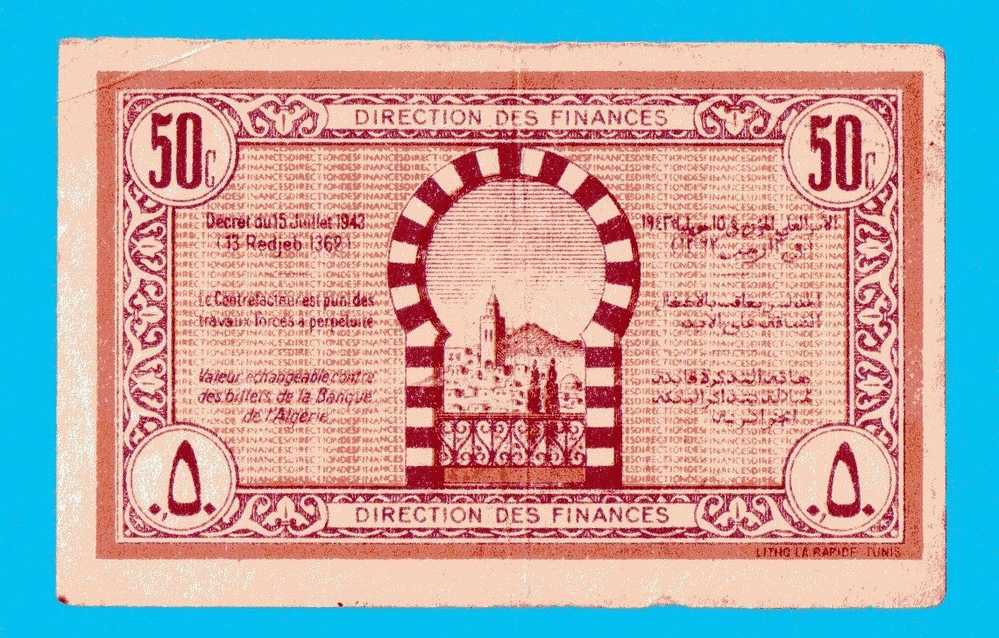 TUNISIE  50  CENTIMES   (  PROTECTORAT  FRANCAIS  )  TYPE  1943 - Tusesië