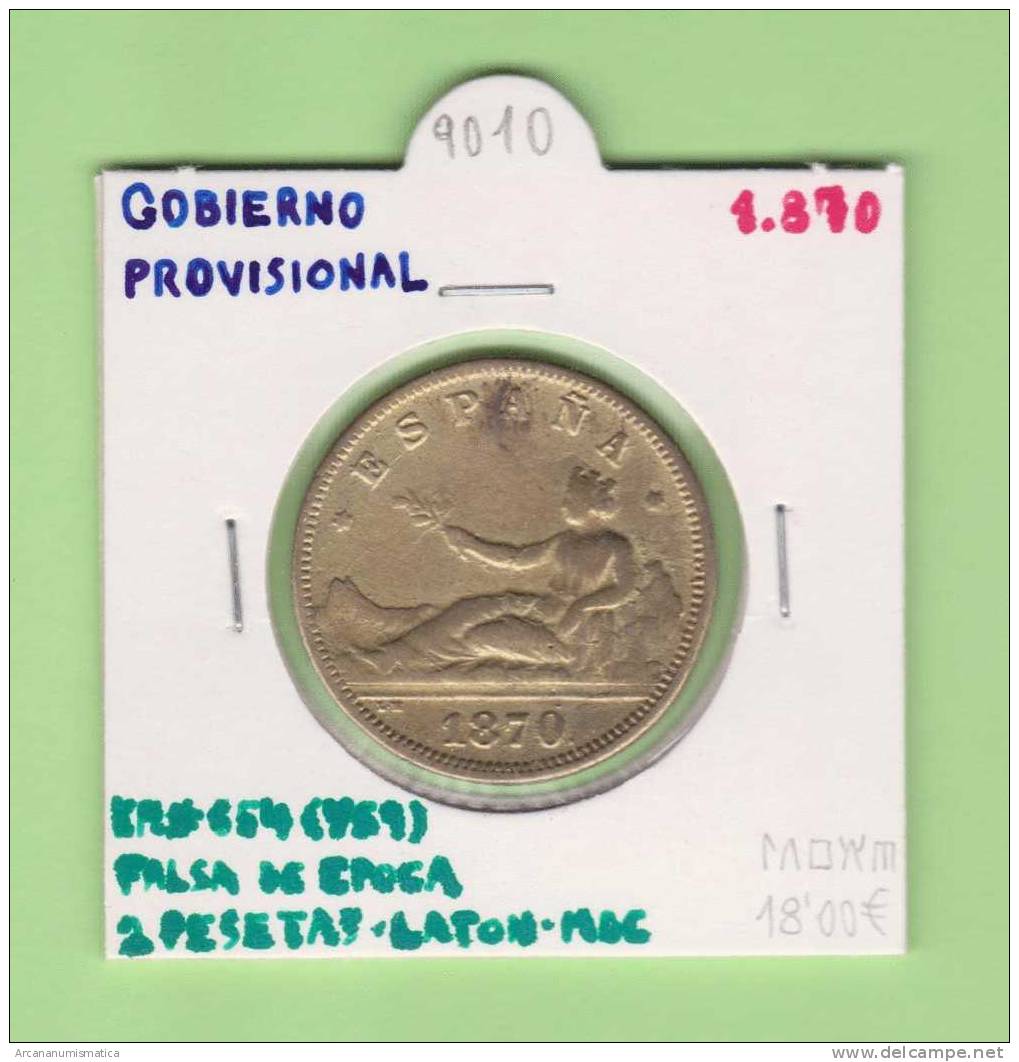 Gobierno Provisional  2 PESETAS 1.870 LATON  FALSA DE EPOCA   KM#654(Y59)  MBC/VF    DL-9010 - Otros & Sin Clasificación