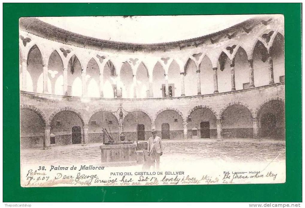 SPAIN ESPANA No38 PALMA DE MALLORCA PATIO DEL CASTILLO DE BELLVER LACOSTE CIRCULADA POSTMARK DOS NON DIVISE NON DIVISE - Mallorca