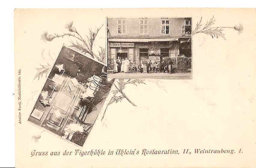 GRUSS AUS DER TIGERHOHLE IN UHLEIN'S RESTAURATION ,II,WEINTRAUBENG (PERSONNAGES) REF 18045 - Restaurants