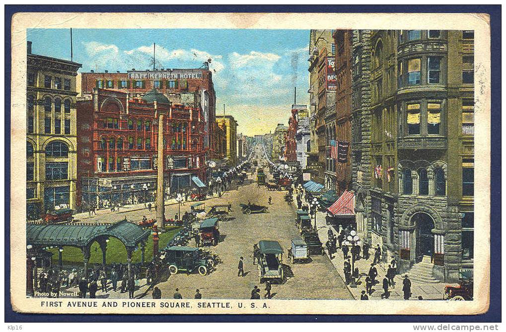 SEATTLE,FIRST AVENUE AND PIONEER SQUARE,OLD PC 1923 - Seattle