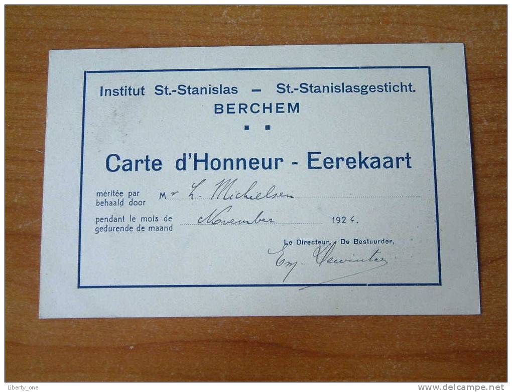 " Eerekaart - Carte D´Honneur " St. STANISLAS Gesticht BERCHEM - Glasblazerij / Anno 1924 ( Zie Foto Voor Details ) !! - Autres & Non Classés