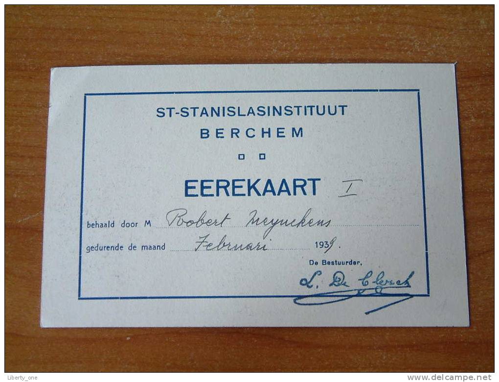 " Eerekaart  " St. STANISLAS Instituut BERCHEM - De Koolmijn / Anno 1939 ( Zie Foto Voor Details ) !! - Andere & Zonder Classificatie