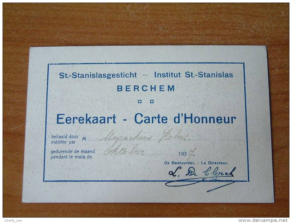 " Eerekaart -Carte D´Honneur " St. STANISLAS Gesticht BERCHEM - Vlasteelt / Anno 1937 ( Zie Foto Voor Details ) !! - Andere & Zonder Classificatie