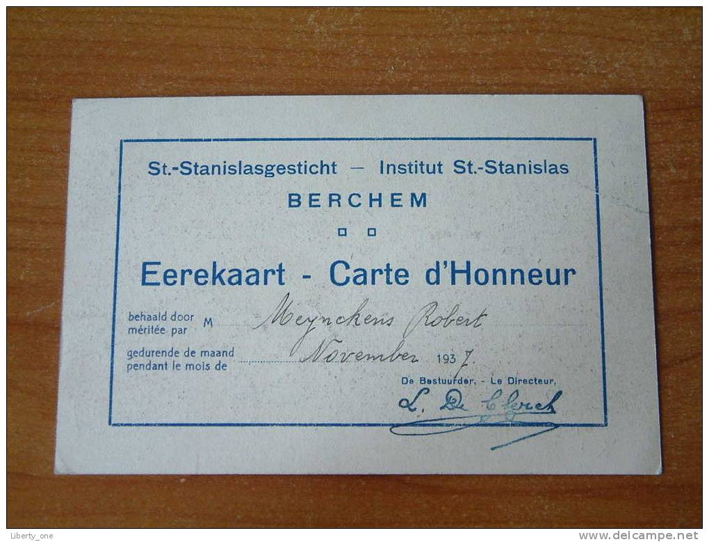 " Eerekaart -Carte D´Honneur " St. STANISLAS Gesticht BERCHEM - Vlasteelt / Anno 1937 ( Zie Foto Voor Details ) !! - Andere & Zonder Classificatie