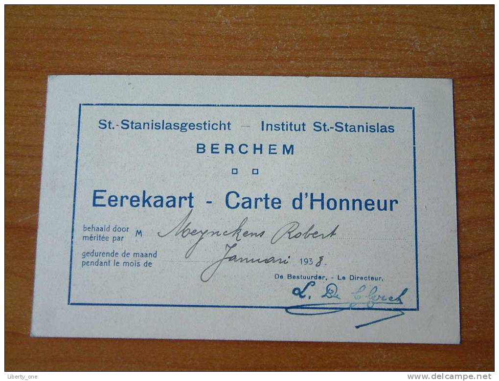 " Eerekaart -Carte D´Honneur " St. STANISLAS Gesticht BERCHEM - Vlasteelt / Anno 1938 ( Zie Foto Voor Details ) !! - Andere & Zonder Classificatie