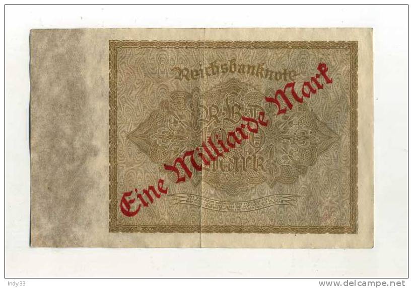 - ALLEMAGNE . REICHSBANKNOTE . 1 MILLIARDE MARK . SURCHARGE ROUGE SUR 1000 M. DE 1922 - 1 Milliarde Mark