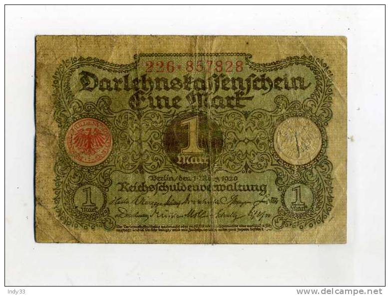 - ALLEMAGNE .  DARLEHNSTAFFENFCHEIN . 1 M. 1920 - Imperial Debt Administration