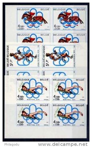 Imperforated  1976  BELGIUM  Only 50 Blocks Of 4 Exists   YV 1800/02**  Hippisme  Natation - Estate 1976: Montreal