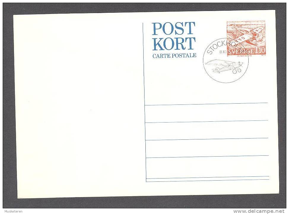 Sweden Postal Stationery Ganzsache Entier Postkort Airmail Charles Lindbergh Aeroplane Spirit Of St. Louis (2 Scans) - Entiers Postaux