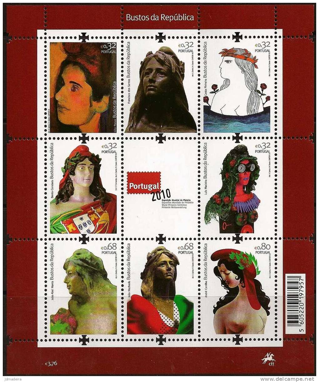 Portugal Bustes De La République Bloc 2010 ** Busts Of The Republic S/S 2010 - Unused Stamps