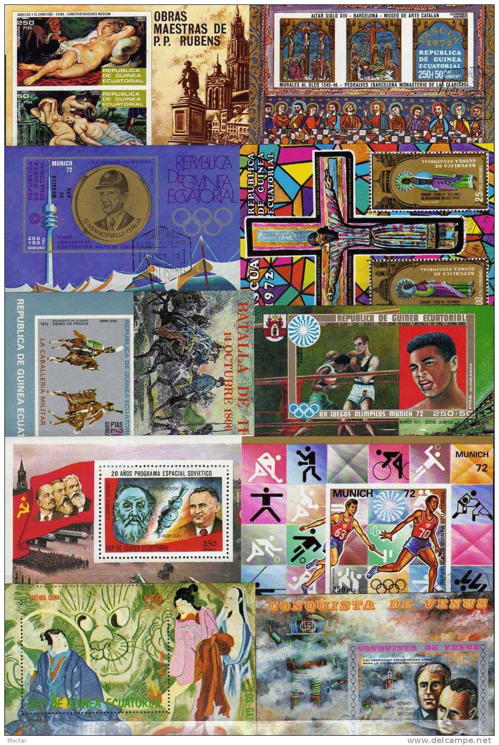 Puzzle Äqatorial Guinea 10 Block **/o 42€ Easter, Kunst, Sport, Raumfahrt, Reiten, Venus, Gemälde, Olympic - Collections (with Albums)