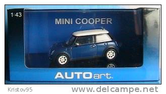 BMW MINI COOPER BLUE AUTOART 54824 1/43 WHITE ROOF DIE CAST MODEL - AutoArt