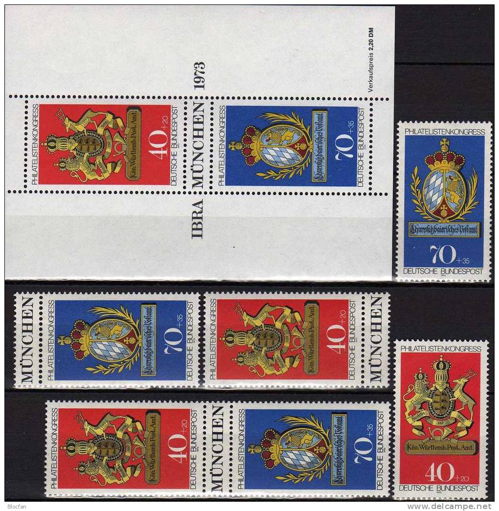 FIP-Kongreß Zur IBRA Posthausschilder BRD 764/5, 3ZD+ Block 9 ** 20€ Mit Zierfeld München - Collections (en Albums)