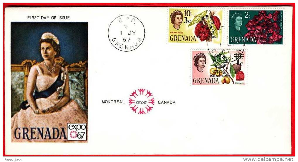 Grenada 1967 FDC Expo 67 Queen Elizabeth II Cachet  3 Cancelled Stamps On Cover  See Also Other Auction Grenada Day FDC - 1967 – Montréal (Canada)