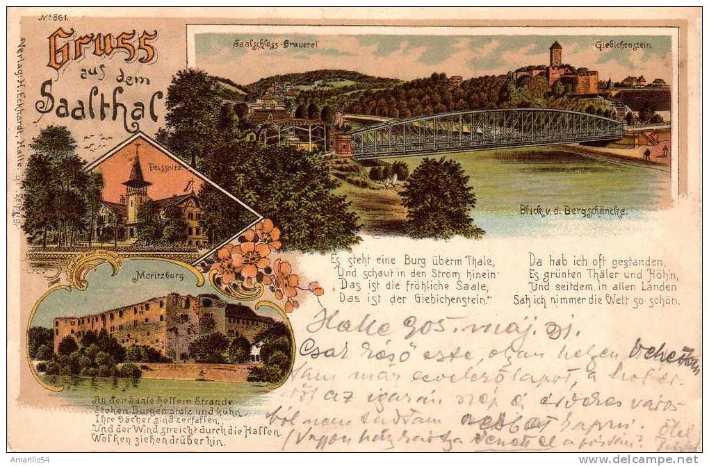 RAR Mehrbildlitho Gruss Aus Dem Saalthal - Giebichenstein - Moritzburg - Peissnitz 1905 ! - Moritzburg