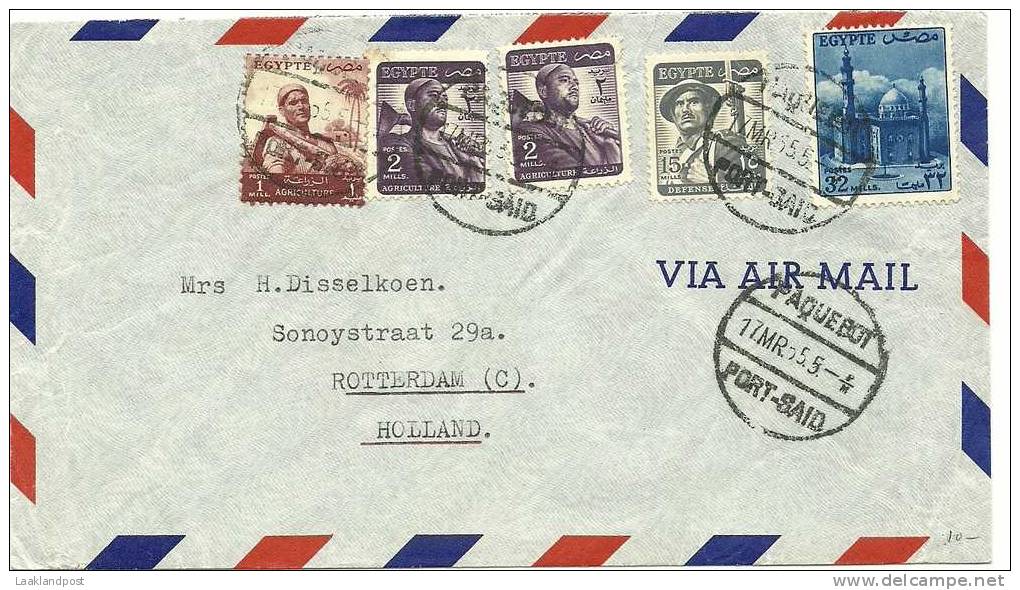 Egypt Cover  PAQUEBOT PORT SAID 17-3--1955 To Rotterdam Netherlands From Captain S.S. Amerskerk - Brieven En Documenten