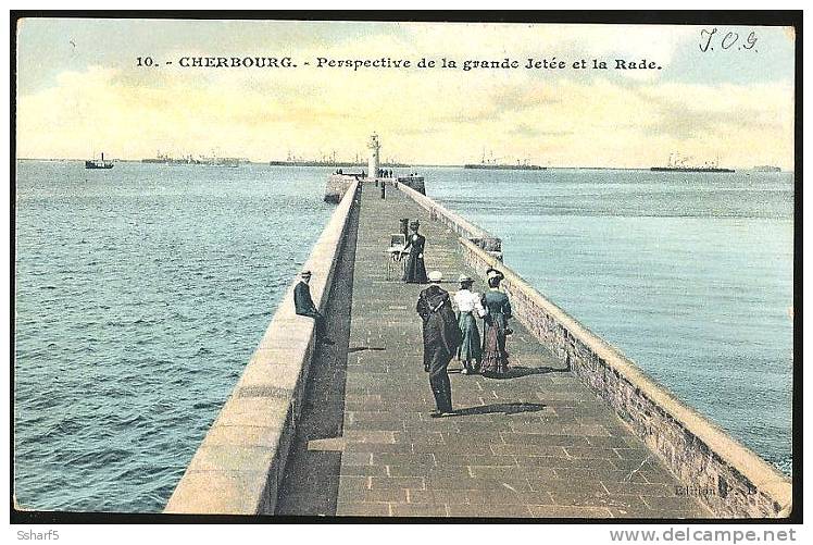 Cherbourg Perspective De La Grande Jetée Et La Rade Couleurs Animée 1908 - Cherbourg