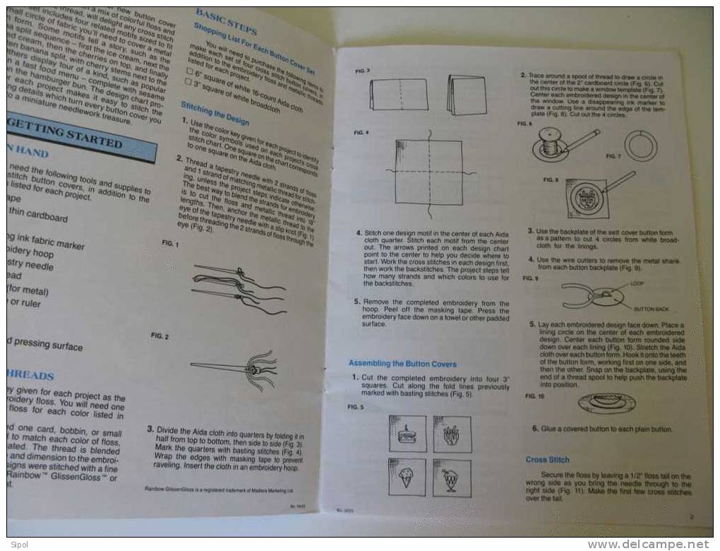 McCalls Modèle Pour Broder Et Recouvrir 16 Boutons Différents Grille + Explications En Anglais - Point De Croix