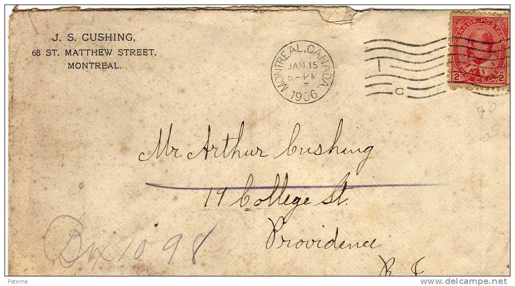 Carta,,MONTREAL 1906 (Canada).,cover, Lettre, Letter - Covers & Documents