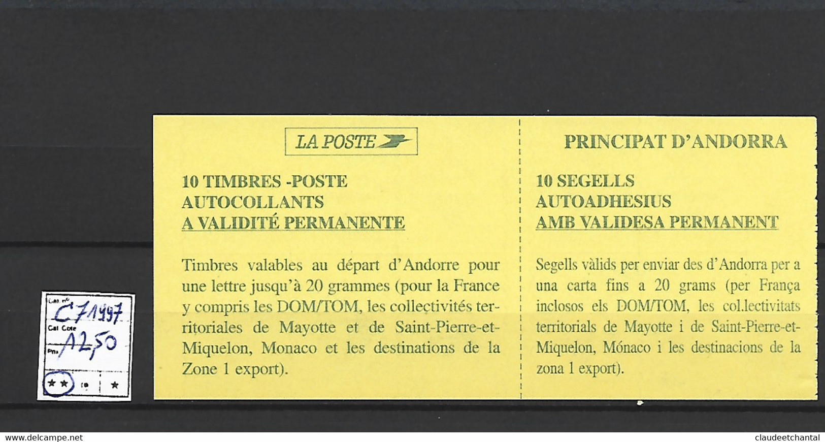 ANDORRE FRANCAIS Carnet C71 De 1997 Très Beau!(Cote 2012: 22,00 €) - Postzegelboekjes