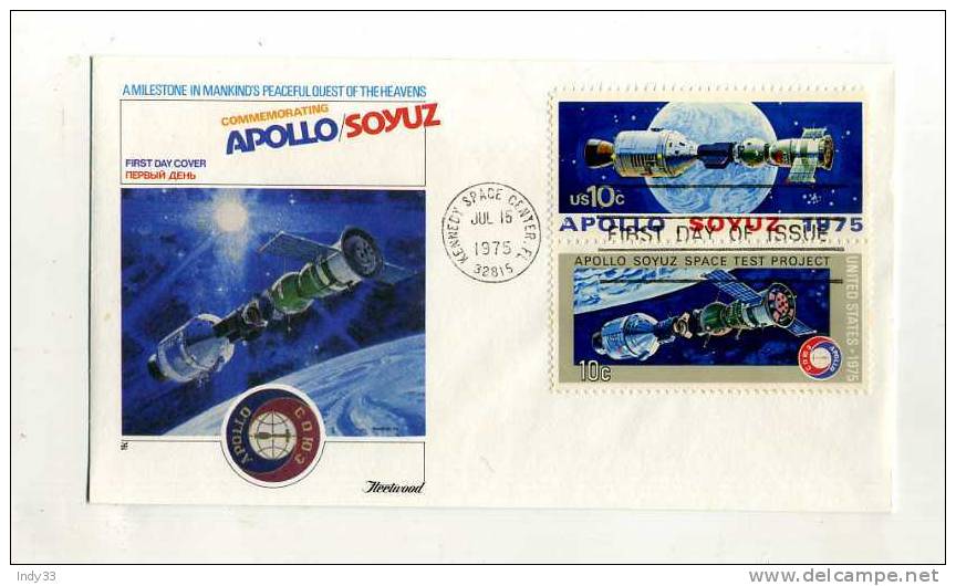 - ETATS-UNIS . FDC APOLLO/SOYUZ . CACHET 1er JOUR KENNEDY SPACE CENTER 15/7/75 - Etats-Unis