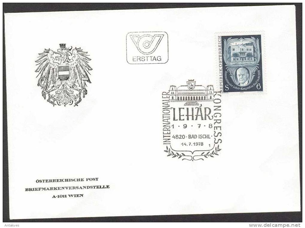 Austria Osterreich 1978 Internationaler Lehar Kongress FDC - Lettres & Documents