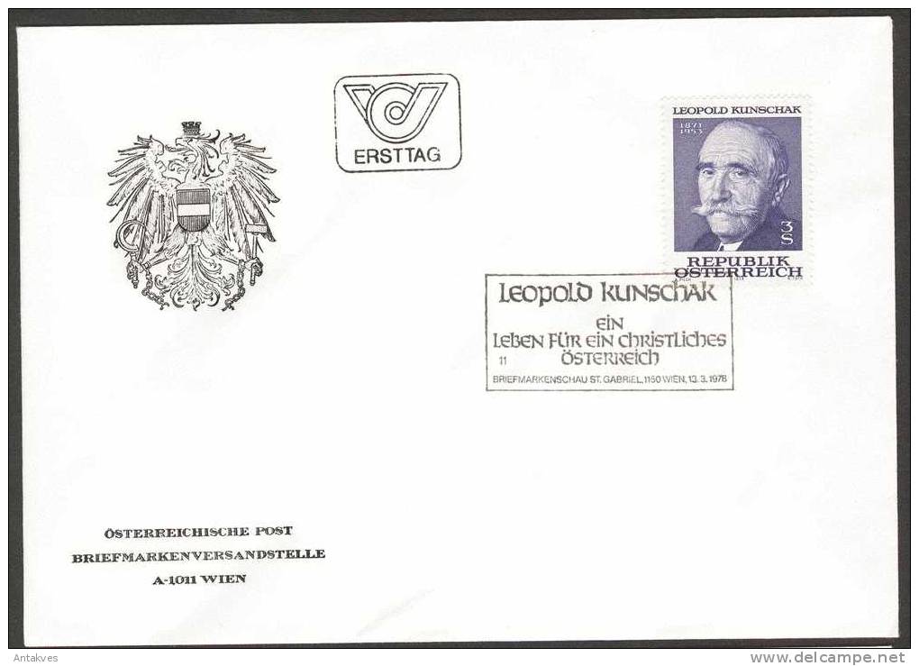 Austria Osterreich 1978 Leopold Kunschak FDC - Briefe U. Dokumente