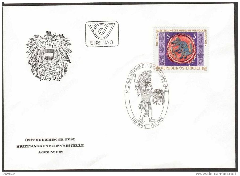 Austria Osterreich 1978 50 Jahre Museum Fur Volkerkunde Wien FDC - Covers & Documents