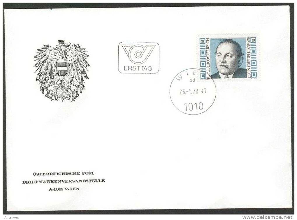 Austria Osterreich 1978 Egon Friedell FDC - Brieven En Documenten