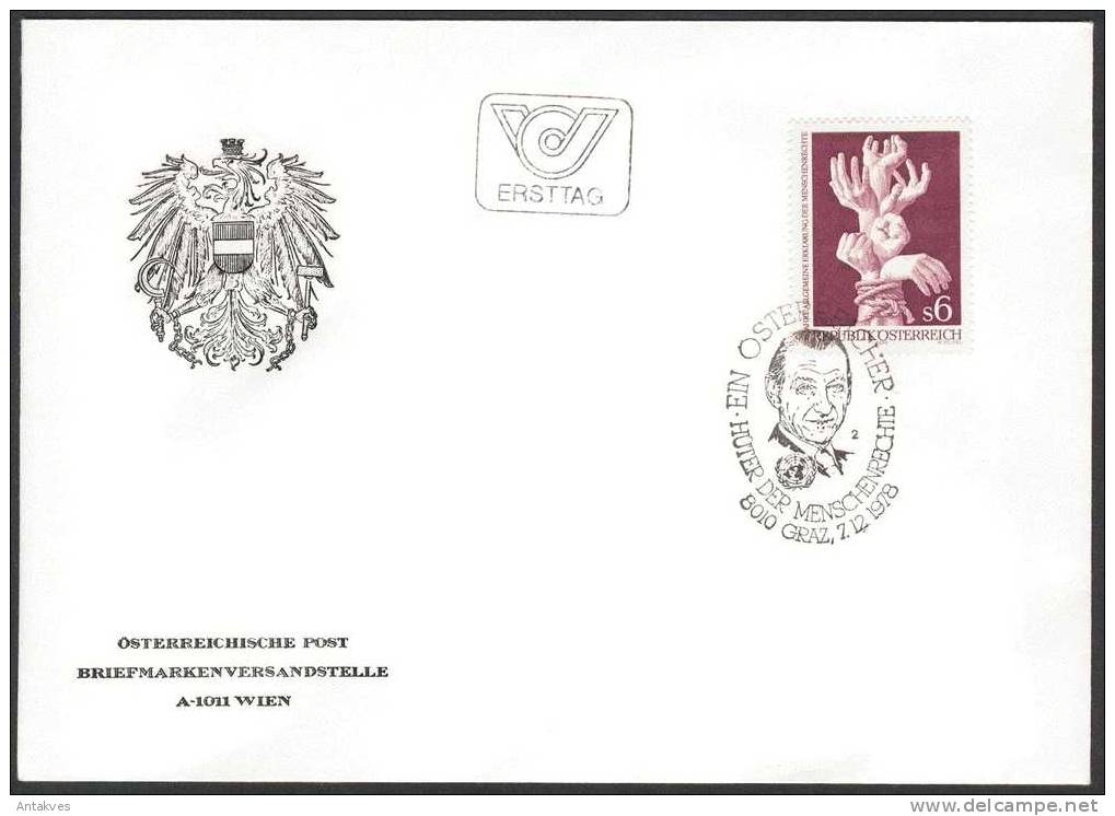 Austria Osterreich 1978 Huter Der Menshenrechte FDC - Cartas & Documentos