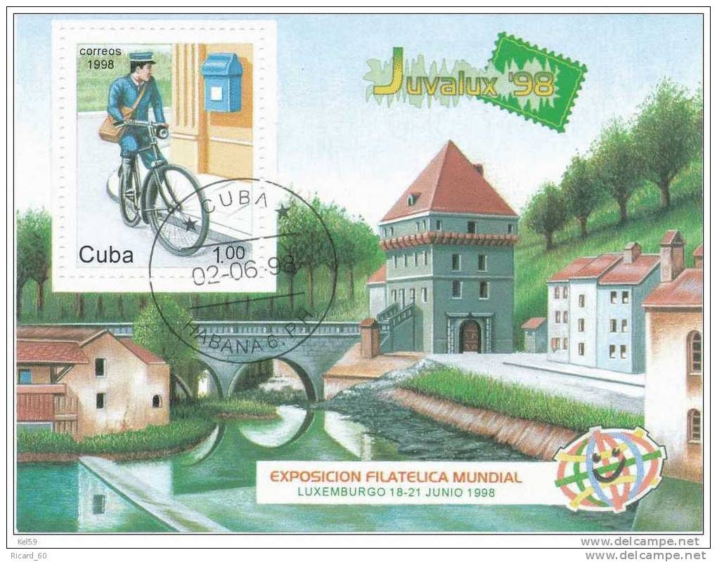 Bloc De Cuba, Exposition Philatélique Mondiale Au Luxembourg, Facteur à Vélo, 1998 - Otros & Sin Clasificación