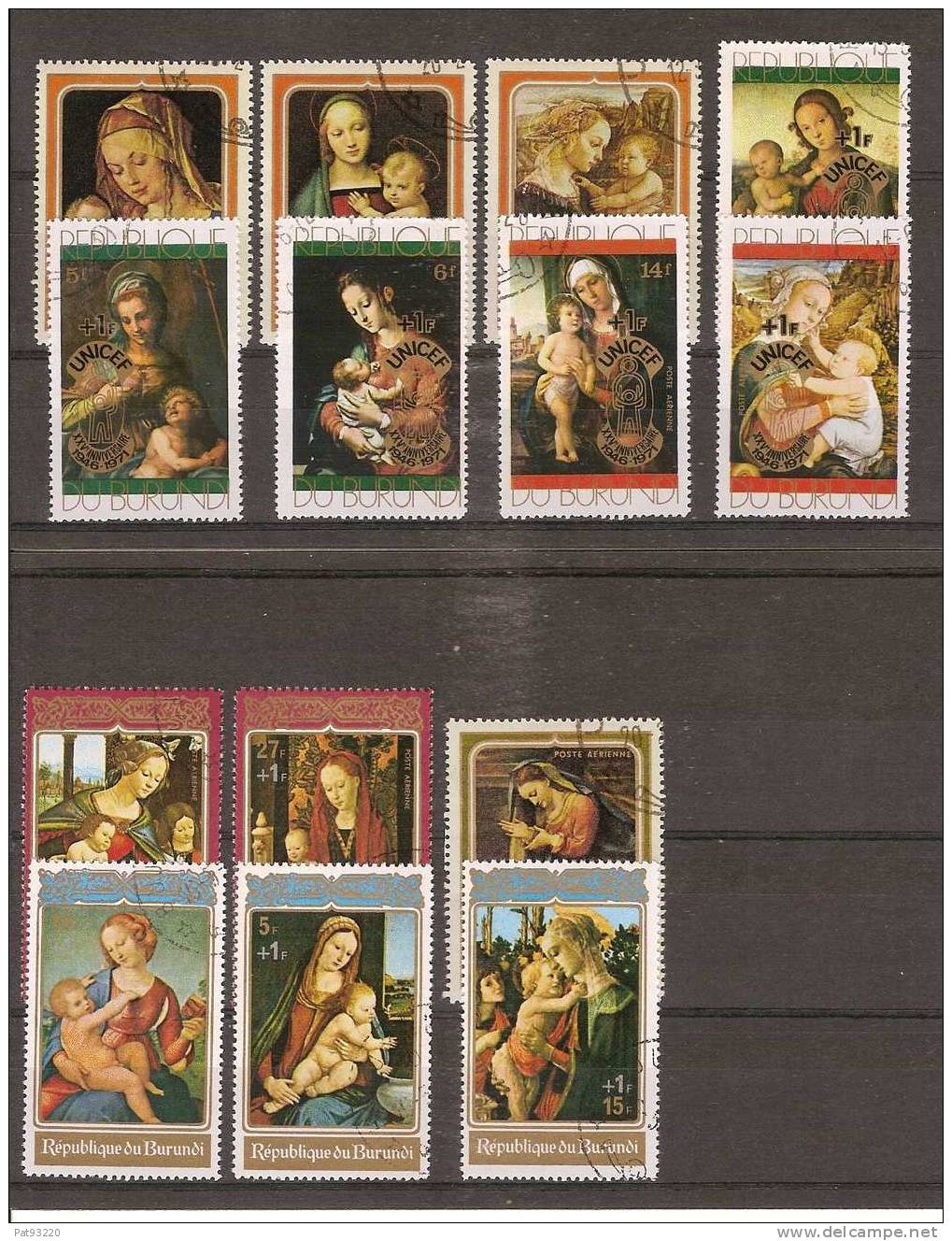 BURUNDI / Madones Célebres / 14 Timbres Différents Oblitérés (poste, Poste Arienne, Surchargés UNICEF) - Religión