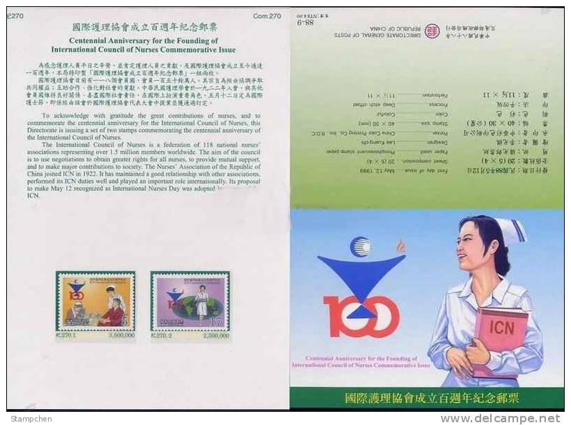 Folder 1999 100th Anni Int. Council Of Nurse Stamps Medicine Health Map Globe - Other & Unclassified