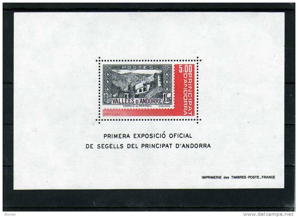 Briefmarken-Ausstellung 1981 Andorra 325+Block 1 ** 5€ Marke Auf Marke Expo Stamp On Stamp Hb Ms Sheet Bf ESPANA-Andorre - Moulins