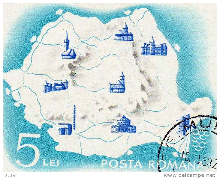 UNO-Jahr Des Tourismus Rumänien Block 63 O 5€ Landkarte Und Sehenswürdigkeiten - Sonstige & Ohne Zuordnung