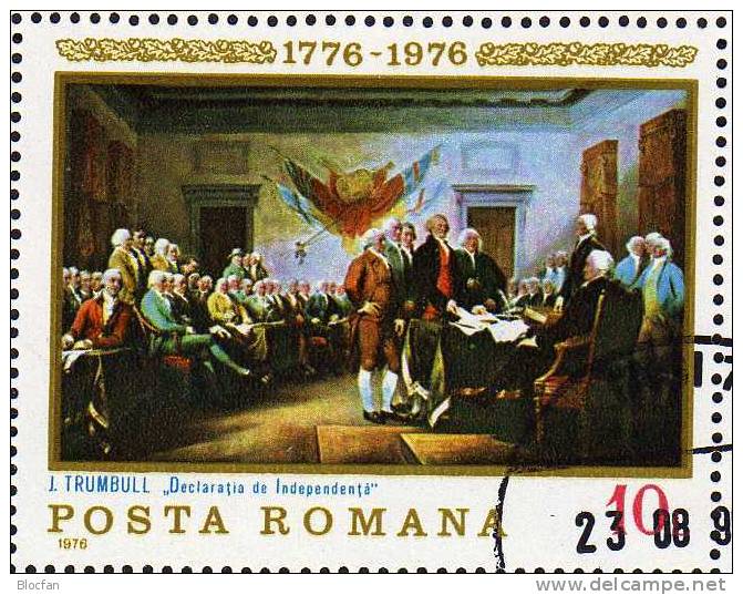 Unabhängigkeits-Erklärung 200 Jahre USA 1976 Rumänien 3326+Block 130 O 9€ Gemälde Hoja History Bloc Art Sheet Bf ROMANIA - Us Independence