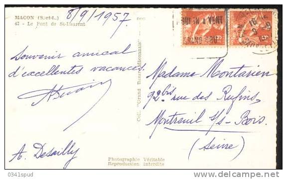 1957 France 71 Romaneche-Thorins   Daguin  Moulin Mulino Windmill Sur Carte - Windmills