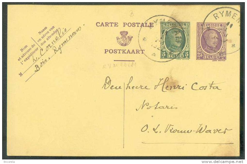E.P. Carte Houyoux 25 + 5 Centimes Obl. Sc Relais De RYMENAM Du 11-I-1927 Vers Onze-Lieve-Vrouw-Waver - 5956 - Postcards 1909-1934