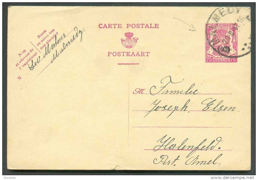 E.P. Carte 75 Cent. Surchargée -10%, Obl. Sc MALMEDY 28-8-1947 Vers Halenfeld - Amel (cantons De L´Est) - 5962 - Postkarten 1934-1951