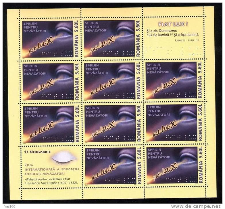 Romania 2007 SUPPORT FOR THE BLIND ,MNH,OG.MINISHEET 2 LABELS. - Full Sheets & Multiples