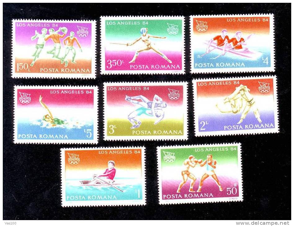 Romania 1984  Olimpyc Games Los Angeles  With  Rowing ,judo,boxing,escrime,hand-ball Etc MNH FULL SET. - Kanu